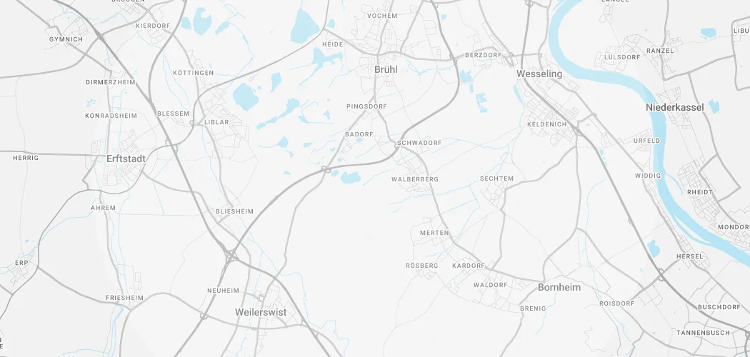 Karte von Brühl, Bornheim, Erftstadt, Weilerwist und Bonn